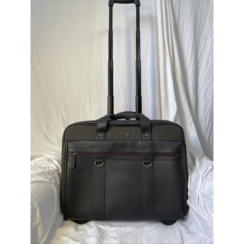 Solo NWOT York Rolling Case Leather Laptop Bag Carry On Black Wheel Briefcase - Picture 11 of 15